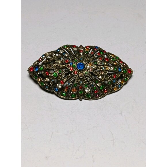 Victorian Filigree Coat Brooch Large 3" (missing some rhinestones) Vtg Art Deco - Picture 7 of 8